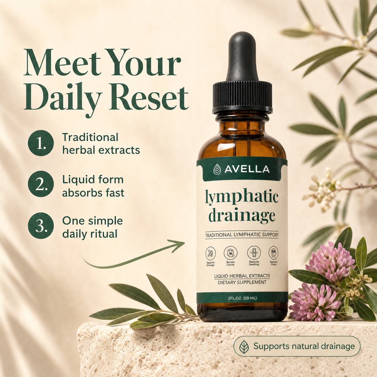 Adding Avella Flow drops to a glass of water during a calm morning routine